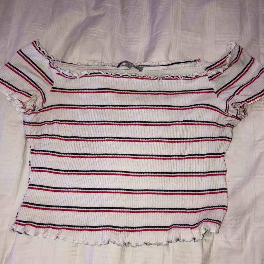 off the shoulder striped crop top